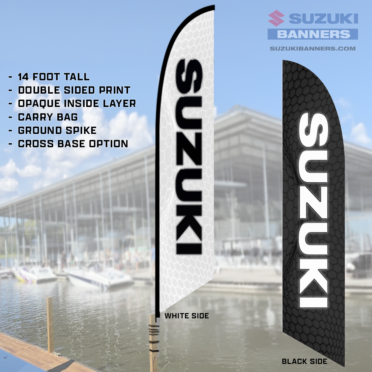 SUZUKI Black & White Feather Flag