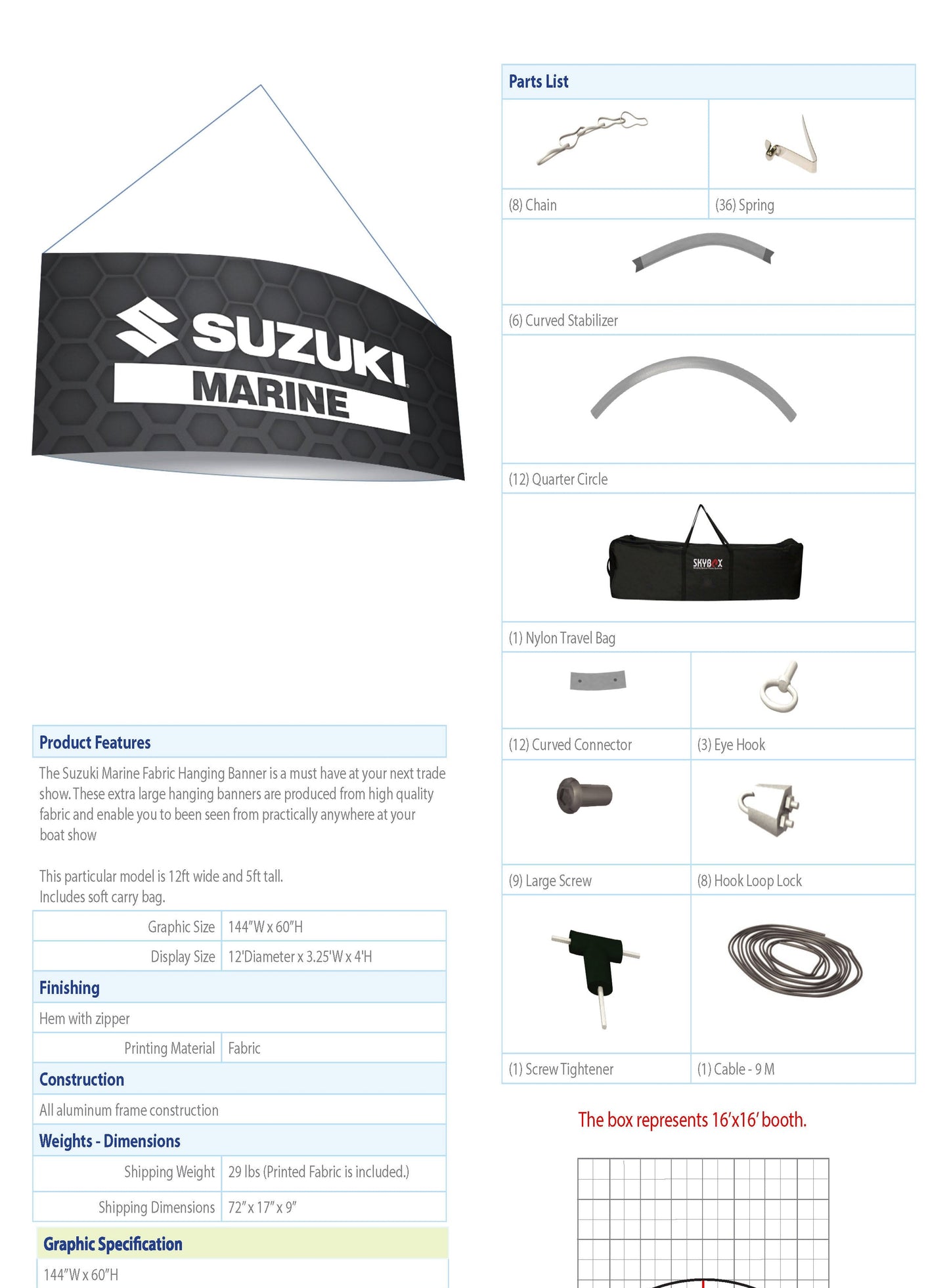 SUZUKI Marine- Overhead 10ft Football Hanging Banner - Two sided